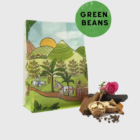alt="Green Monsoon Malabar unroasted coffee beans UK"