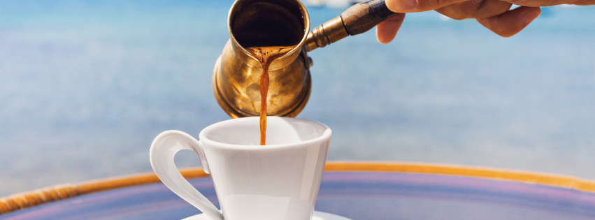 View of a briki coffee to answer what is greek coffee​