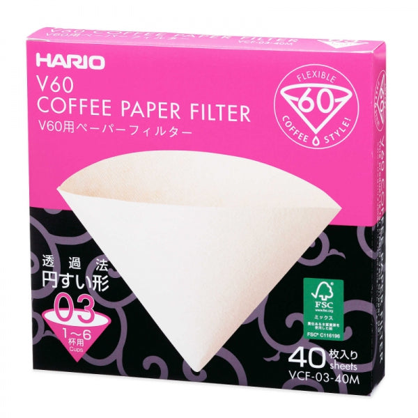White filter papers for Hario V60 dripper
